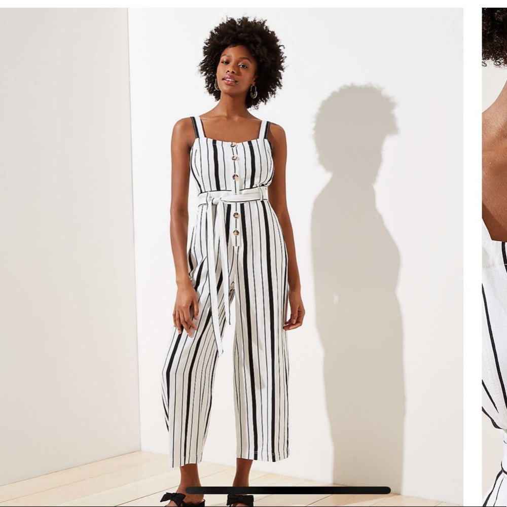 Linen blend LOFT Plus black and white jumpsuit